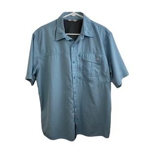 Wrangler Mens Blue Outdoor Utility Short Sleeve Shirt Light Blue Size La…